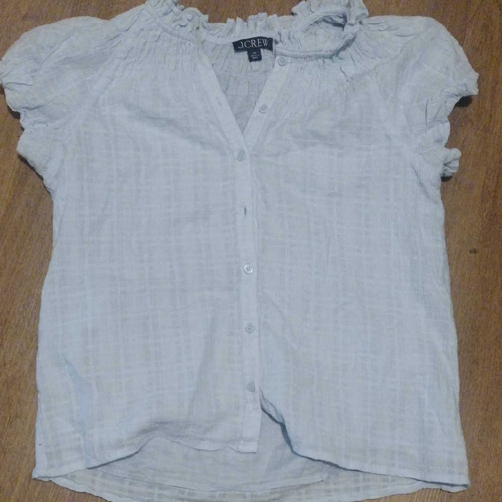 J. Crew Baby Blue Ruffled Short Sleeve Blouse